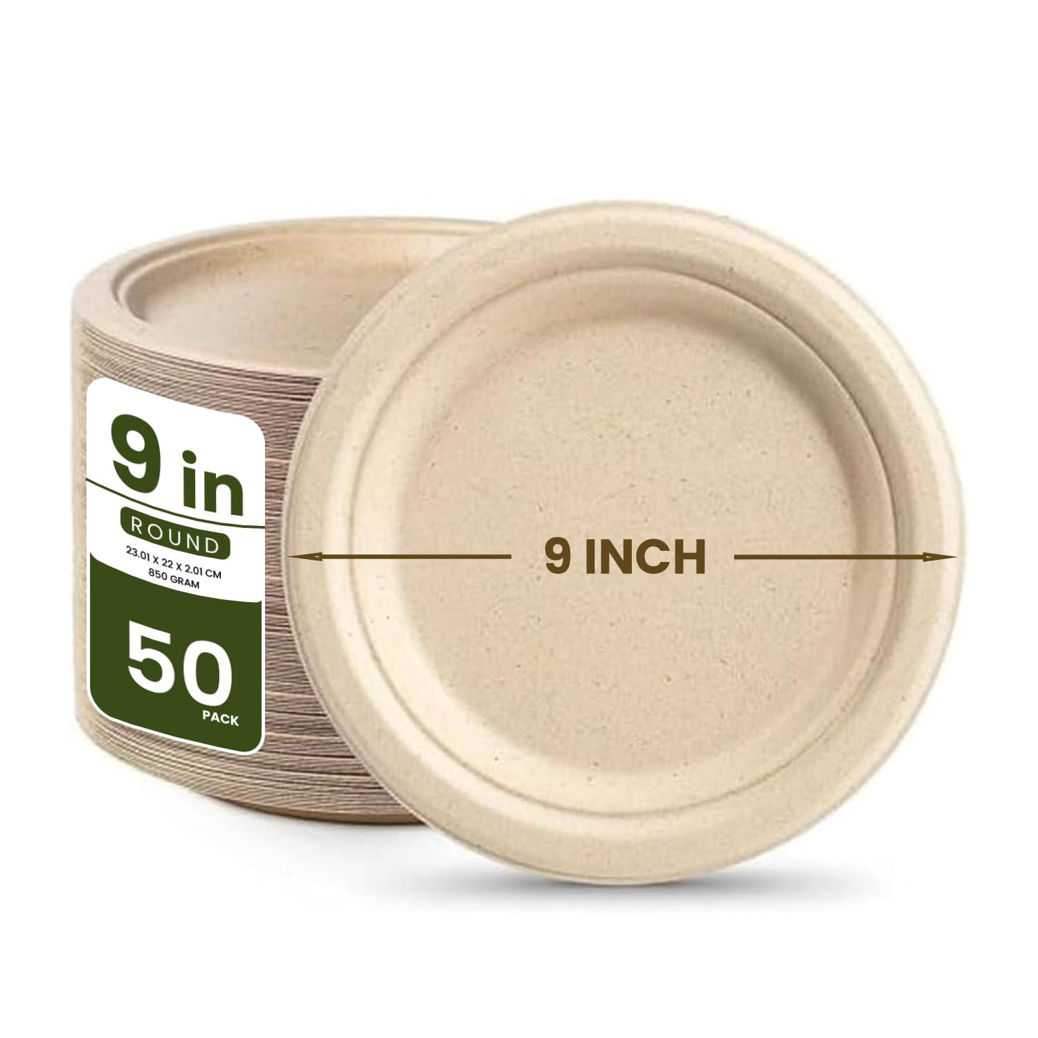 50 Pack 6 Inch Square Compostable Plates - Heavy Duty Sugarcane & Bamboo Fiber Paper Plates