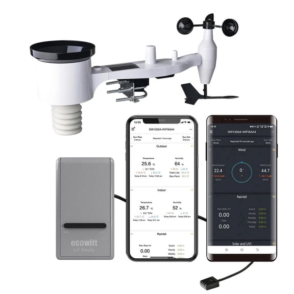 Ecowitt GW1201 Weather Station with WS69 7-in-1 Solar-Powered Outdoor Sensor and GW1200 3-in-1 IoT Sensor Gateway