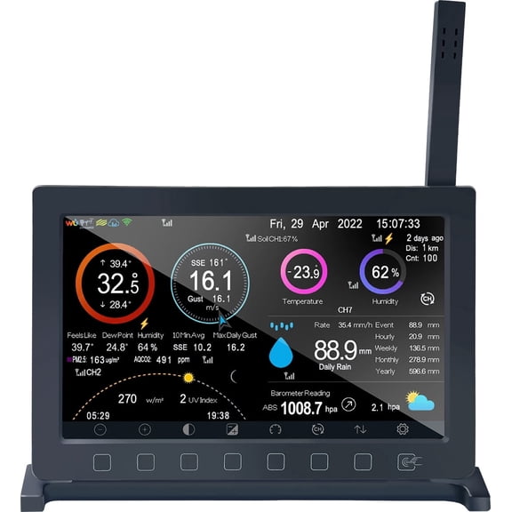 Ecowitt HP2560 Wi-Fi Weather Station, 7-Inch TFT Display With Indoor Temperature and Humidity Sensor, Compatible With Ecowitt Sensors