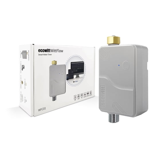 Ecowitt WFC01 Watering Timer, Smart Sprinkler Timer with NPT Threads, Built-in Water Flow Meter and Temperature Sensor, Requires Pairing with IoT Gateway