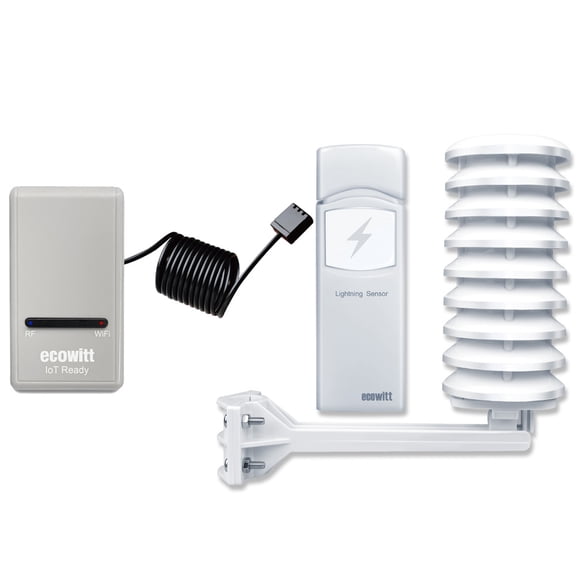 Ecowitt WH57 Wireless Lightning Detector with GW1200 Wi-Fi Gateway, Built-In Temperature, Humidity and Barometric Pressure Sensor