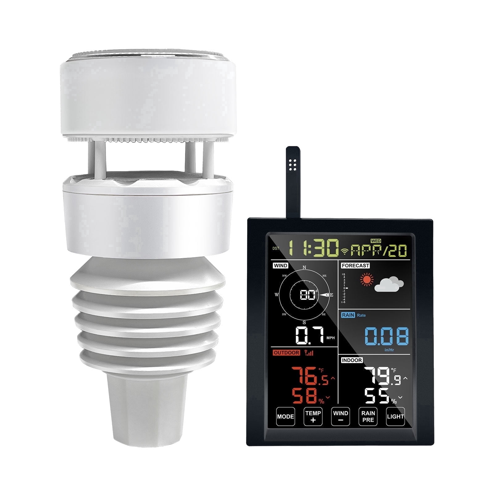 Ecowitt WN1981 Wi-Fi Weather Station with 7-in-1 Solar Powered Outdoor Sensor and 5.3-inch LCD Touchscreen