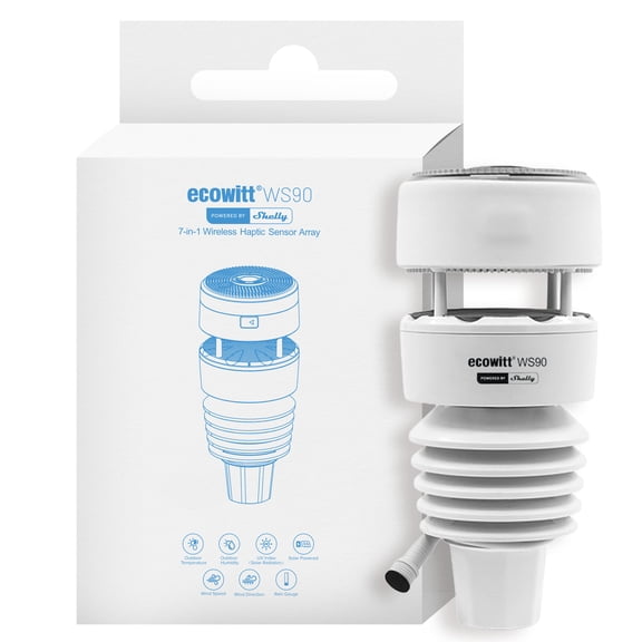 Ecowitt WS90 7-in-1 Weather Station with Bluetooth & Zigbee connectivity, Ultrasonic Wind Monitoring, Haptic rain Detection, Temperature & Humidity Tracking, UV & Illuminance, IPX5, Powered By Shelly
