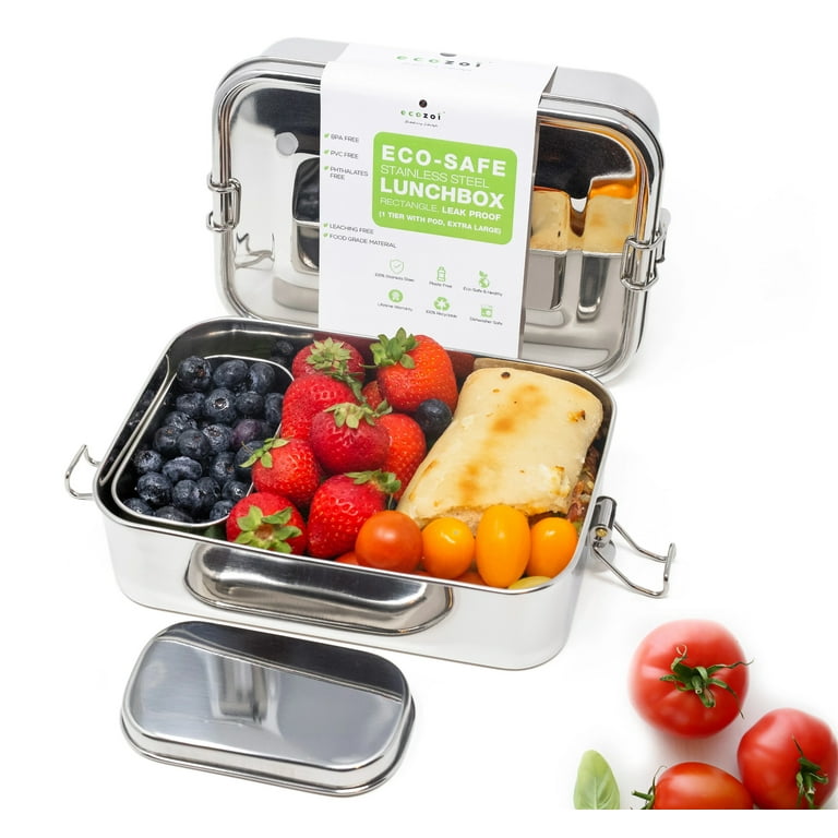 Ecozoi Stainless Steel Lunch Box, Leak Proof 1-Tier Eco Metal Bento Box  with Bonus POD