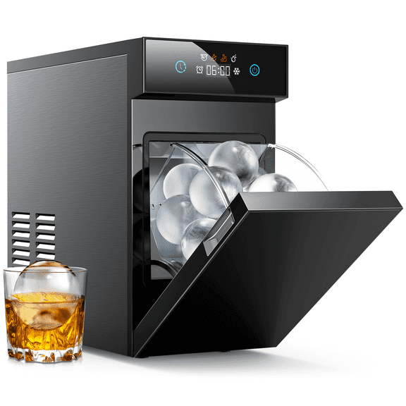 Ecozy Chillio 2.1" Clear Ice Ball Maker with CrystalFlux Technology, Small Footprint Sphere Ice Maker with Timer, 48 pcs/Day, for Home Bar Whiskey & Bourbon