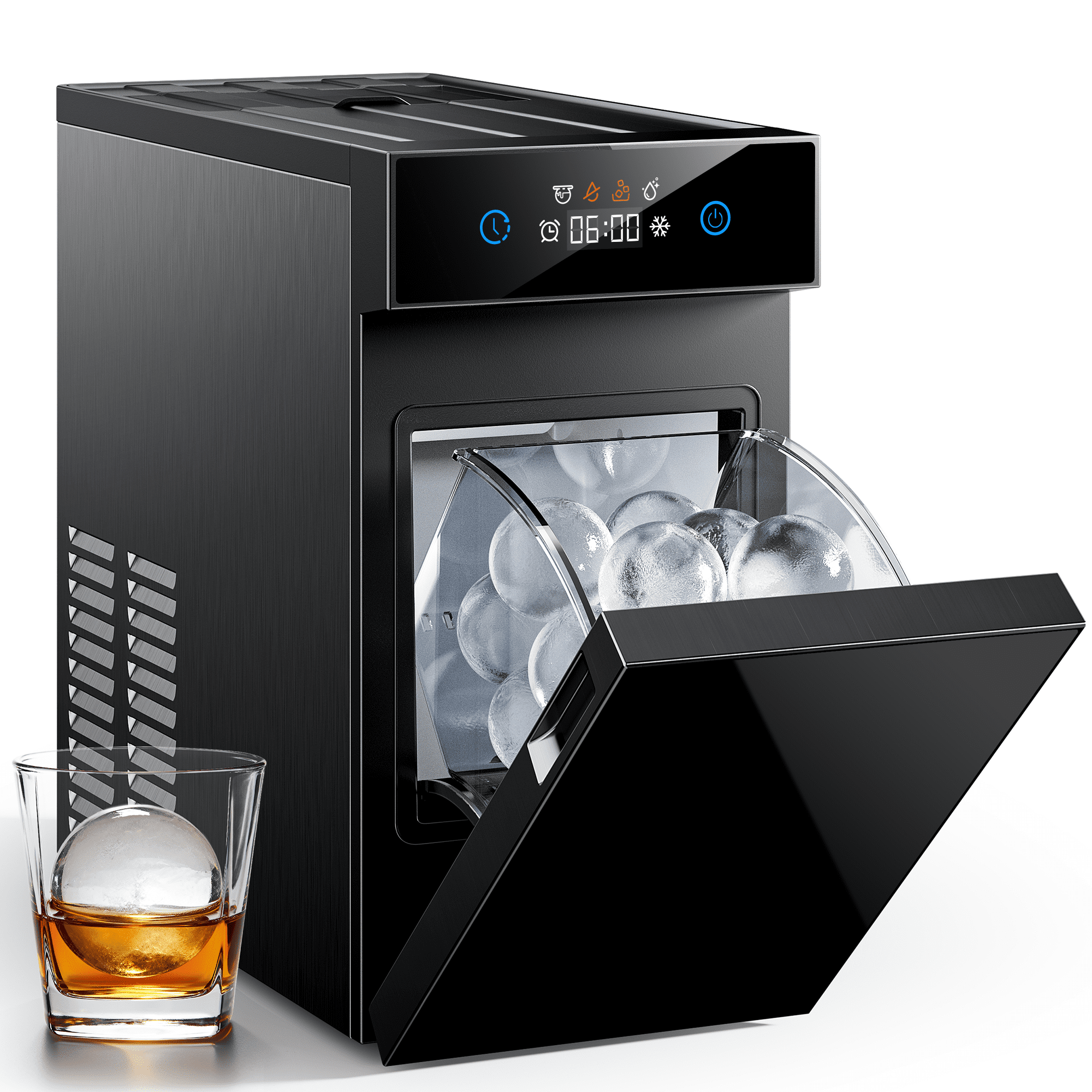 Ecozy Chillio 2.4" Crystal Clear Ice Ball Maker with CrystalFlux Technology, Compact Sphere Ice Machine with 8H Timer, Makes 1 Ball in 40 Mins, Up to 32 Balls/Day, Self-Cleaning Design for Home Bar