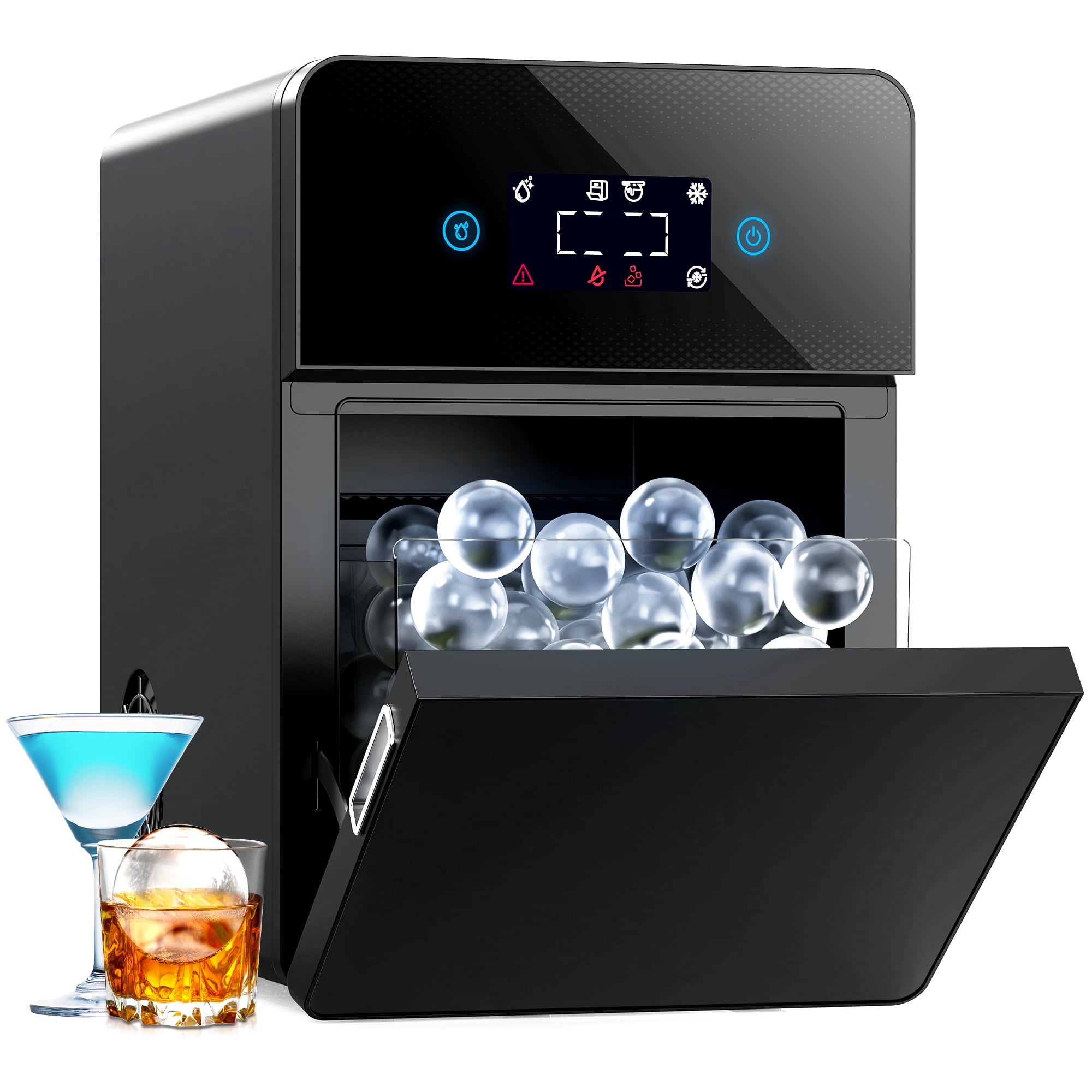 Ecozy Chillio 2" Clear Ice Ball Maker 4 pcs in 40 Mins, 144 pcs/Day, Sphere Ice Maker with Automatic Water Supply, Self-Cleaning, Enhanced Insulation for Whiskey Bourbon