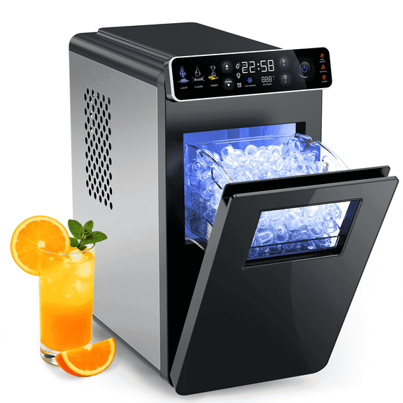 Ecozy Chillio Countertop Ice Maker, Smart Ice Machine with Full-Color Display Panel and Built-in Lighting, Produces 26lbs/24H, Dual-Layer Insulation