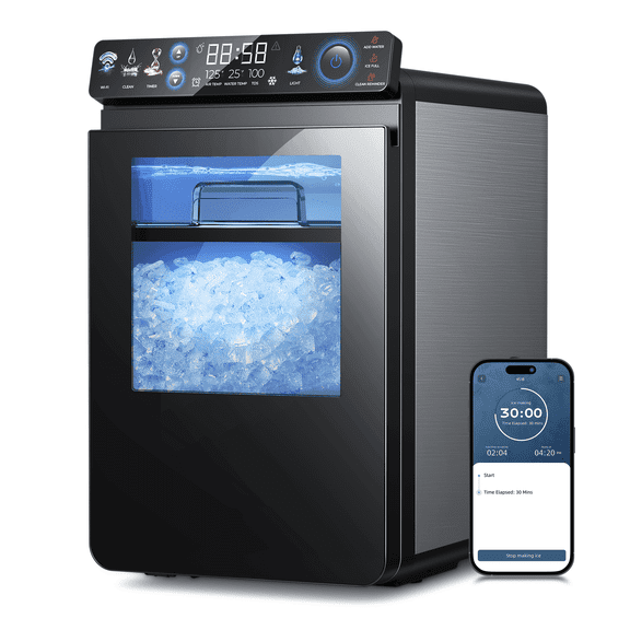 Ecozy Chillio Nugget Ice Maker Countertop with App Control, Smart Pebble Sonic Ice Machine, 44LBS/24H Soft Chewable Pellet Ice