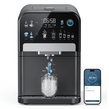 Ecozy Chillio 2-in-1 Nugget Ice Maker & Water Dispenser with Smart App, Self-Cleaning, Auto Lighting, TDS Monitor, Measured Dispensing, 33Lbs/24H