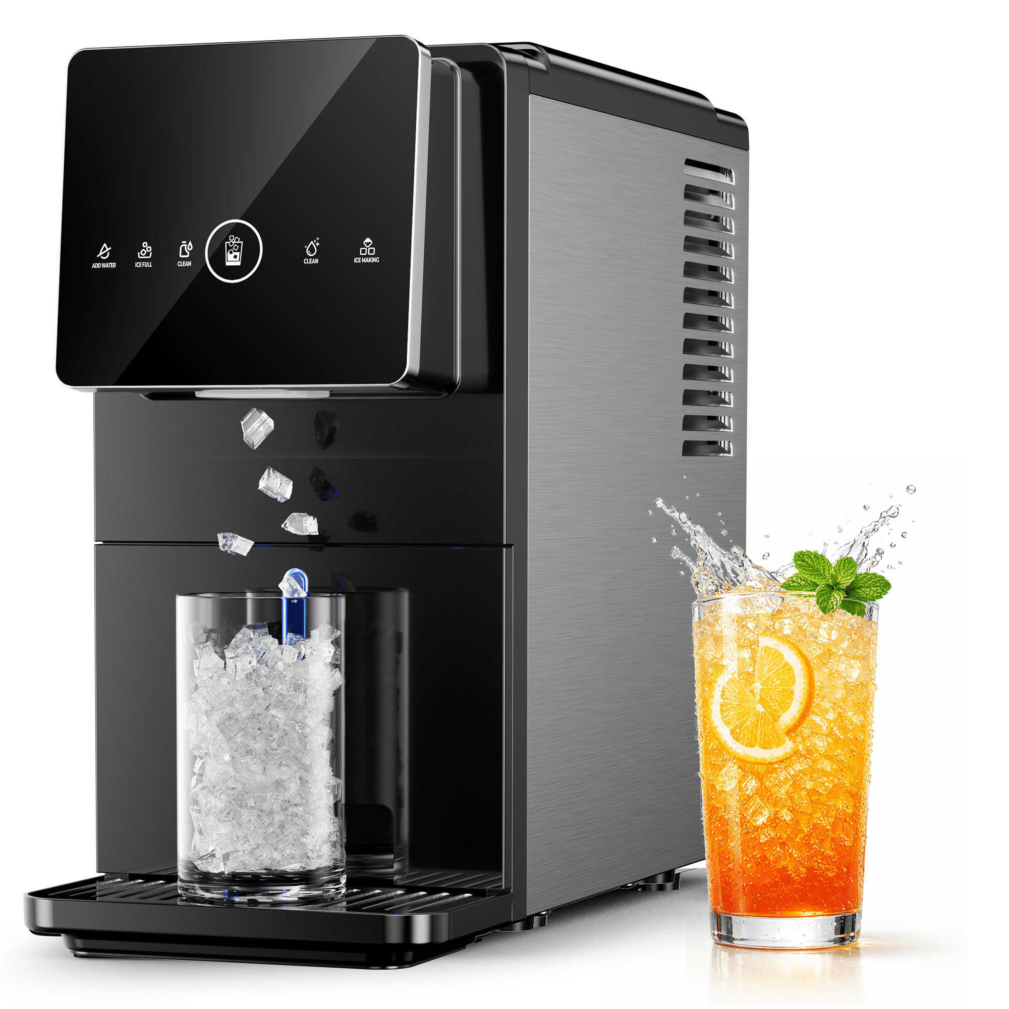 Ecozy Chillio Nugget Ice Makers Dispenser 40 lbs Per Day Pebble Sonic Ice Machine Countertop, Touch-Free Ice, Self-Cleaning, Mistalo Drop Slim for Home Kitchen Office