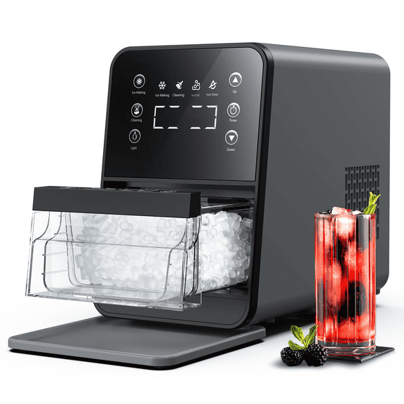 Ecozy Chillio Nuuget Ice Maker, 44lbs/24h Pebbel Ice Machine, Intuitive EcoScreen & One-Touch Timer, with Pull-out Basket, Home Kitchen Office