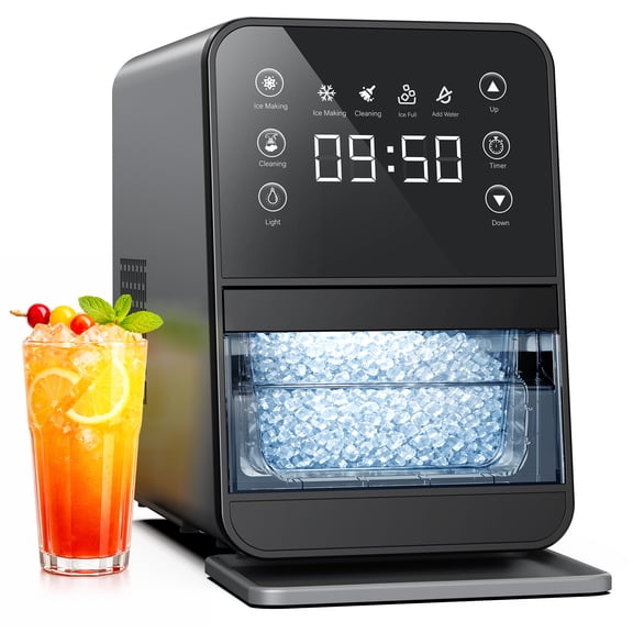 Ecozy Chillio Nuuget Ice Maker, 44lbs/24h Pebbel Ice Machine, Intuitive EcoScreen & One-Touch Timer, with Pull-out Basket, Home Kitchen Office