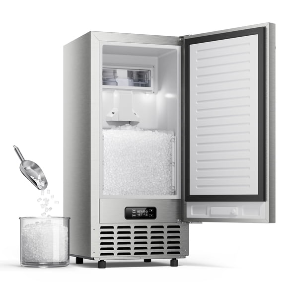 Ecozy Chillio Undercounter Nugget Ice Maker, 66 lbs/Day, Built-In or Freestanding, Reversible Door, Viewing Window, Self-Cleaning & 24-Hour Timer