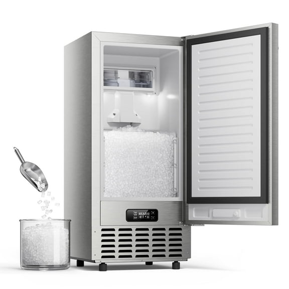 Ecozy Chillio Undercounter Nugget Ice Maker 66 lbs/Day Output, Built-in & Freestanding, Reversible Door & Horizontal Handle, Thickened Viewing Glass, Self-Cleaning & 24H Timer