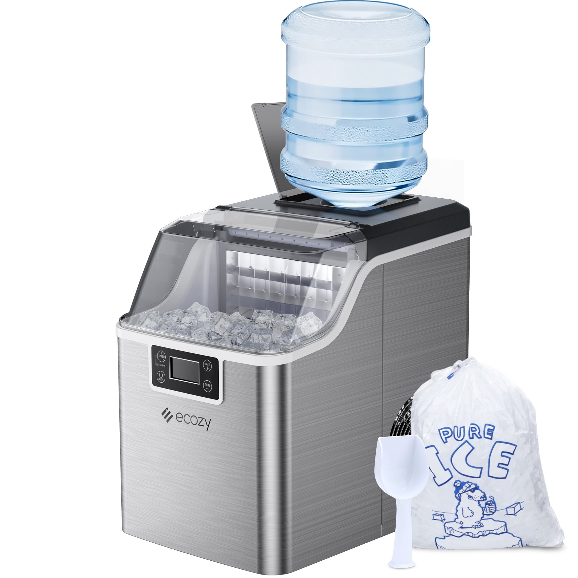 Ecozy 44lbs Countertop Ice Maker, Quiet and Self Cleaning, Ideal for