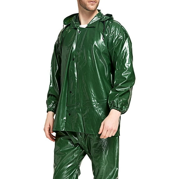 Ecqkame 2 Piece Raincoat Outfits for Men 2025 Hooded Long Sleeve Button Up Jacket Long Wide-Leg Pant Solid Color Set Army Green Free Size