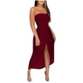 thumbnail image 1 of Ecqkame 2025 Women's Long Formal Dress Sexy Split Sleeveless Off Shoulder Solid Color Dresses Hollow Out Wrap Chest Flowy Dresses Wine L, 1 of 7