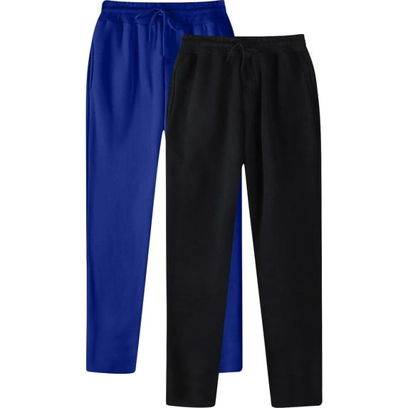 Ecqkame 2Pc Casual Pants for Men Drawstring Elastic Waist Solid Color Pants Wide-Leg Sport Full Length Pant A-Blue B XXXL