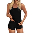 thumbnail image 1 of Ecqkame 3 Piece Tankini Swimsuits for Women Swim Tank Tops with Bra and High Waist Boy Shorts Bathing Suits with Pockets Black XL, 1 of 7