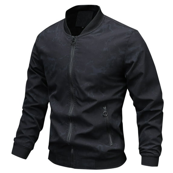Ecqkame Athletic Jackets for Men Zip Up Stand Collar Coat Elastic Breathable Quick-Drying Running Sport Jacket A-Black L