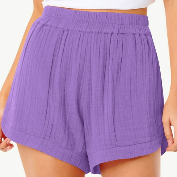 Ecqkame Athletic Shorts for Women Elastic High Waisted Solid Color Workout Shorts Tummy Control Running Shorts with Pockets 01-Purple 01-01-Purple