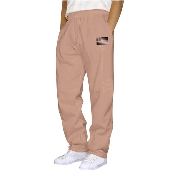 Ecqkame Baggy Sweatpants for Men Casual Jogger Drawstring Elastic Waist Pants Solid Color Leather Label Sports Pants with Pockets Beige XXL