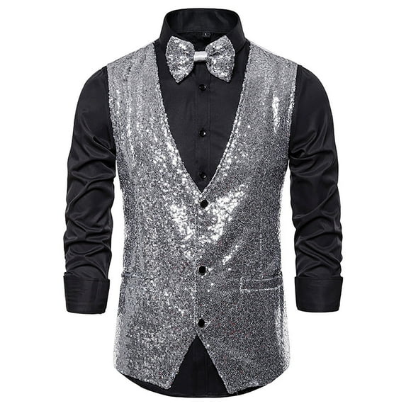 Ecqkame Blazer Jackets for Men Men's Fall And Winter Fashion Personality Sequins Casual Vest Jacket B XXL