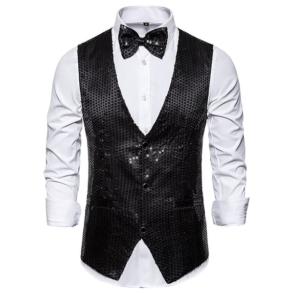 Ecqkame Blazer Jackets for Men Clearance Men's Fall And Winter Fashion Personality Sequins Casual Vest Jacket Black A S