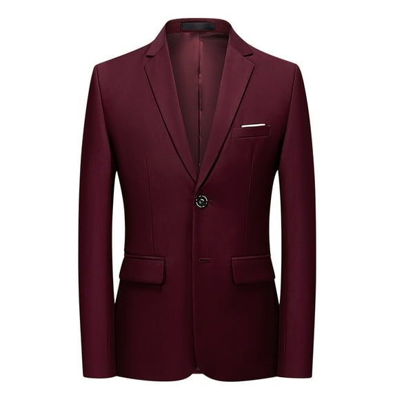 Ecqkame Blazer Jackets for Men Plus Size Casual Slim Blazer Long Sleeve Turndown Collar Solid Outdoor Jackets D-Wine XXXL