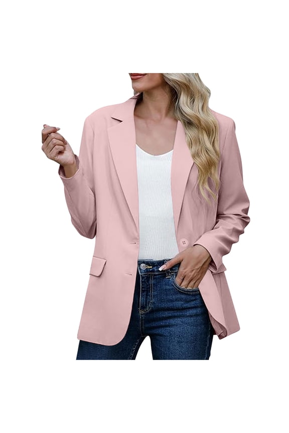 Blazers for Women Business Casual Casual Long Sleeve Open Front Blazers Office Jacket with Shoulder Pads Fall Pink S