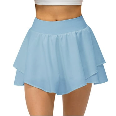 Ecqkame Athletic Tennis Yoga Golf Skorts Skirts for Women with Pocket Workout Running Sports Pleated Skirts Casual Blue L on Clearance