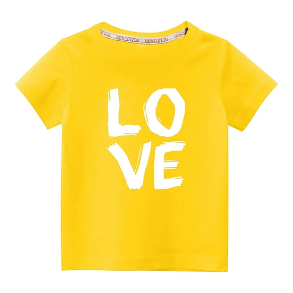 Ecqkame Boy Girl Love Heart Print T-Shirt Valentine'S Day Casual Top for Kid Short Sleeve Crew Neck Clothes A-Yellow 7-8 Years