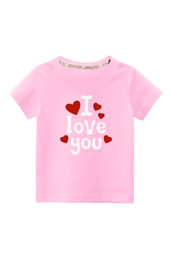 Boy Girl Love Heart Print T-Shirt Valentine'S Day Casual Top for Kid Short Sleeve Crew Neck Clothes B-Pink 5-6 Years
