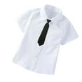thumbnail image 1 of Ecqkame Boy'S Short Sleeve Dress Shirt with Tie Childrens Cotton Turndown Collar formal Solid Jacket A-White 8-9 Years, 1 of 5