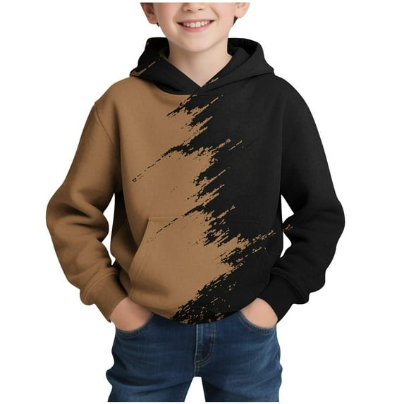 Ecqkame Boys Children's Color Block Hoodies Long Sleeved Casual Sports Hooded Sweatshirts Handsome Everyday Top 4-14 Years Brown 5 Year