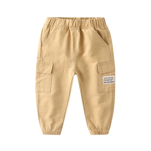 Ecqkame Boys Girls Corduroy Pants Solid Color Elastic Waist Sports Casual Trousers Lightweight Long Pant with Pockets 5-15 Years Khaki 6 Year