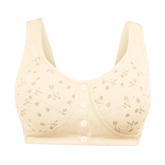 Ecqkame Bras for Old Women No Underwire Seamless Push Up Front Closure Bra Full Coverage Comfortable Breathable Everyday Bra A-Beige XXL