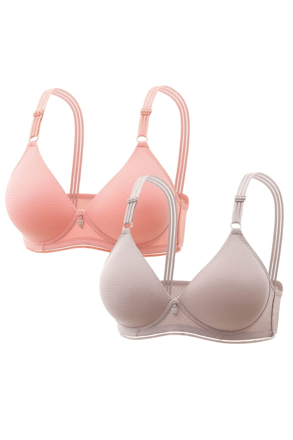 Bras for Women 2Pc Solid Color Stretchy Lightly Comft Wireless Seamless Adjustable Strap Evryday Bras Women's Bra Gray 42/85