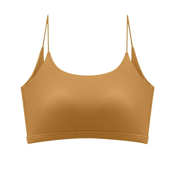 Ecqkame Bras for Women Solid Color Stretchy Lightly Comft Wireless Seamless Adjustable Spaghetti Strap Bras for Women Yellow S