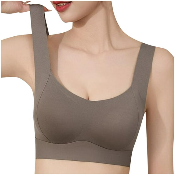 Ecqkame Bras for Women Solid Color Stretchy Lightly Comft Wireless Seamless Breathable Bras Women's Bra Coffee L