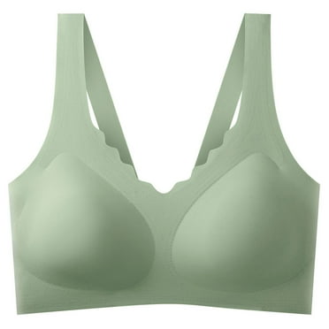 Ecqkame Bras for Women Solid Color Wireless Seamless Comfortable Breathable Push Up Daily Bra Women Bra Green XL on Clearance