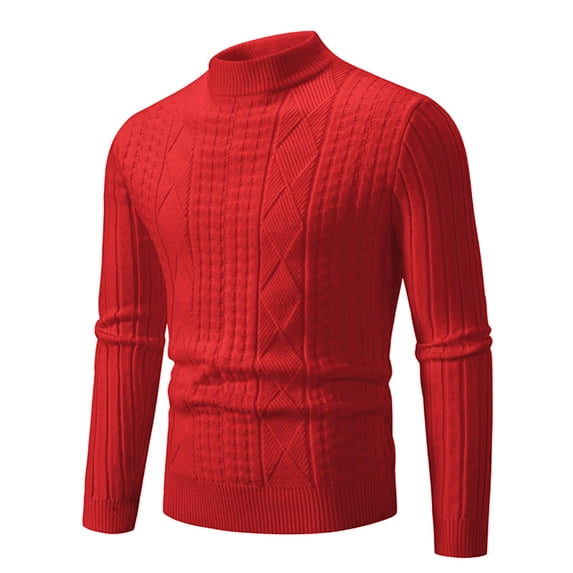 Ecqkame Business Casual Sweaters For Men Knit Stand Collar Slim Comfortably Long Sleeve Casual Solid Color Elastic Pullover Sweater C-Red M