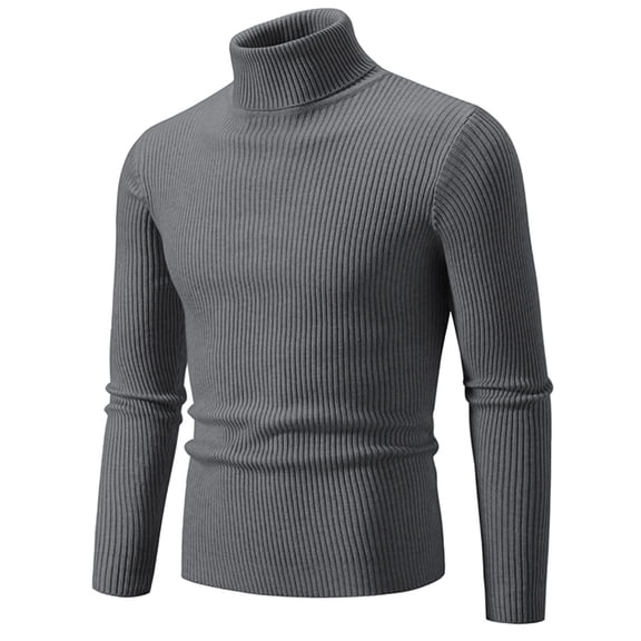 Ecqkame Business Casual Sweaters For Men Ribbed Knit Turtle Neck Long Sleeve Solid Color Sweatshirt Casual Slim Elastic Pullover Tops A-Dark Gray XL