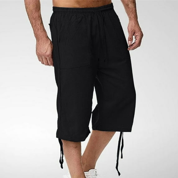 Ecqkame Capri Pants for Women Workout Gym Shorts Quick Dry Drawstring Pants Pockets Hiking Running Shorts Black XL