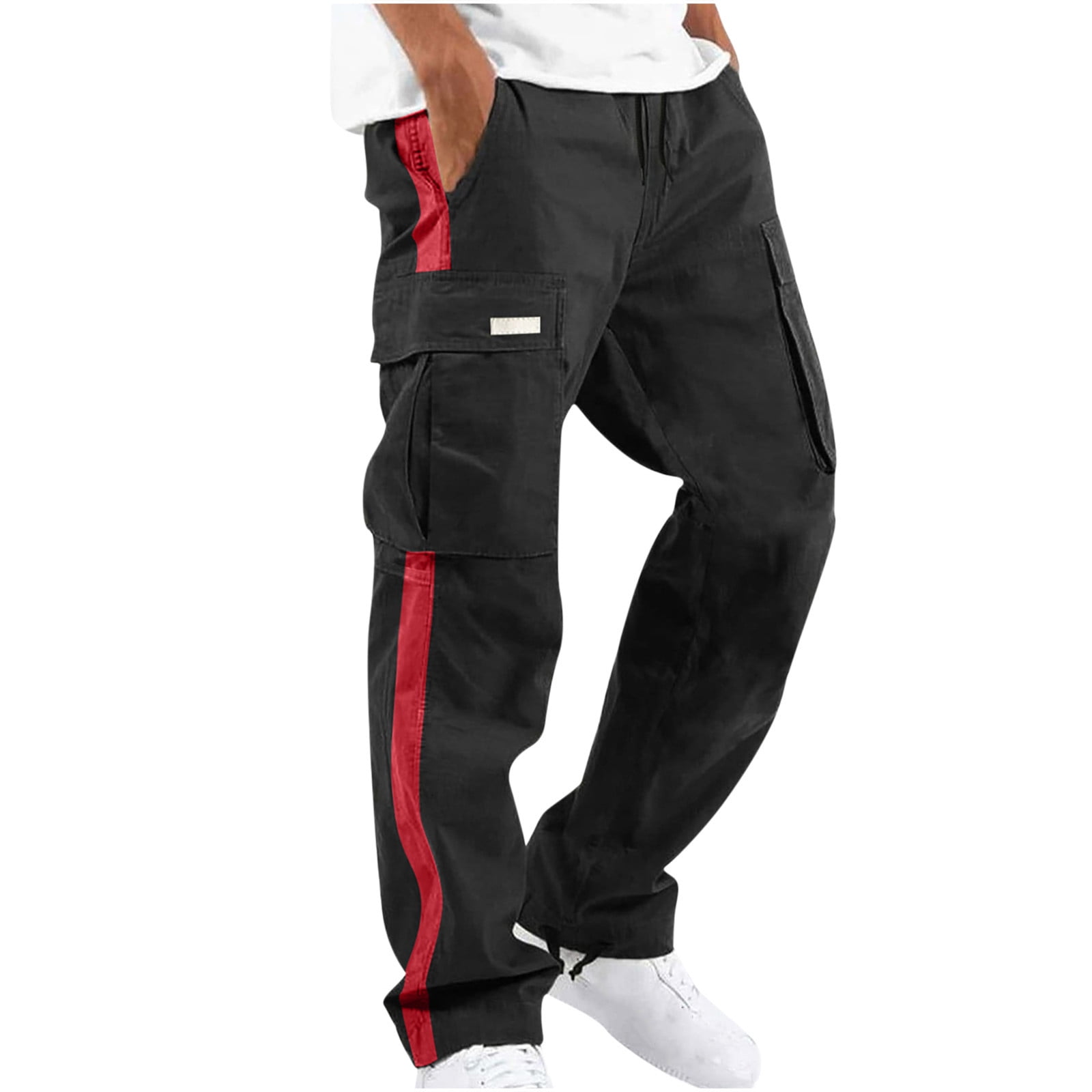 Ecqkame Cargo Jogger Pants for Men Solid Patchwork Casual Multiple
