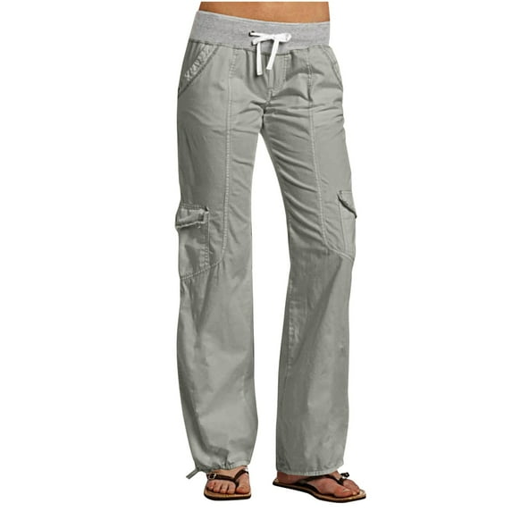 Ecqkame Cargo Pants Women Casual High Stretch Waisted Straight-Leg Pant Lightweight Hiking Outdoor Pants with Pockets Gray XL on Clearance