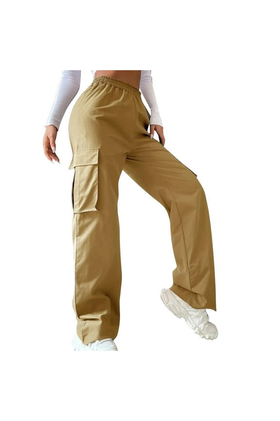 Cargo Pants Women Casual High Stretch Waisted Straight-Leg Pant Lightweight Hiking Outdoor Pants with Pockets Khaki XXL