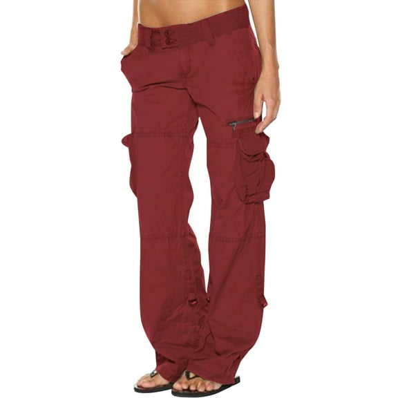 Ecqkame Cargo Pants Women Solid Color Jogger Loose Casual Outdoor Jogging Running Pants Hiking Pants Women Wine XXXL