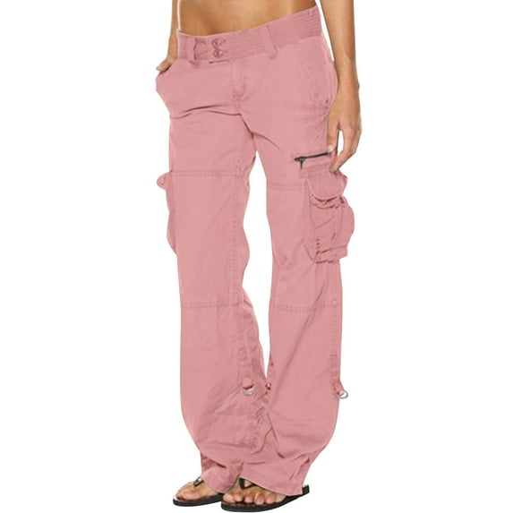 Ecqkame Cargo Pants for Women High Waisted Casual Pants Baggy Stretchy Wide Leg Streetwear with 6 Pockets Pink XXXLItems